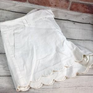 J.Crew White Shorts Linen/Cotton Blend Scalloped Hem Size 14